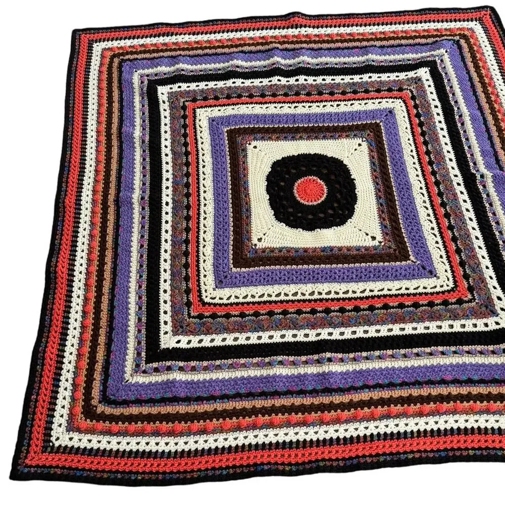 Handmade Crochet Afghan Granny Blanket Pride heavy stitch Boho Rainbow 58”x 60”